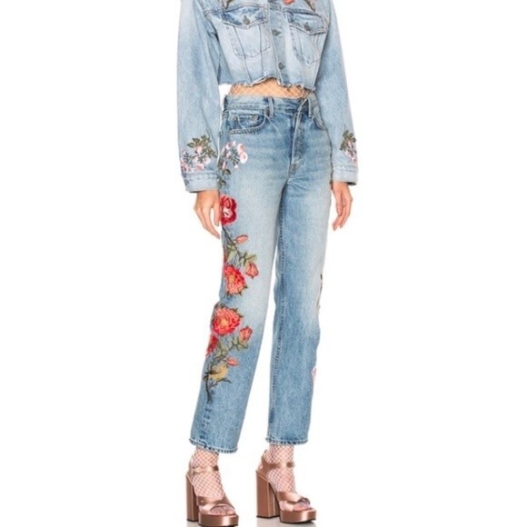 GRLFRND Denim Helena High-Rise Straight Jeans in Hall & Oats Size 26 Embroidered - Picture 14 of 14